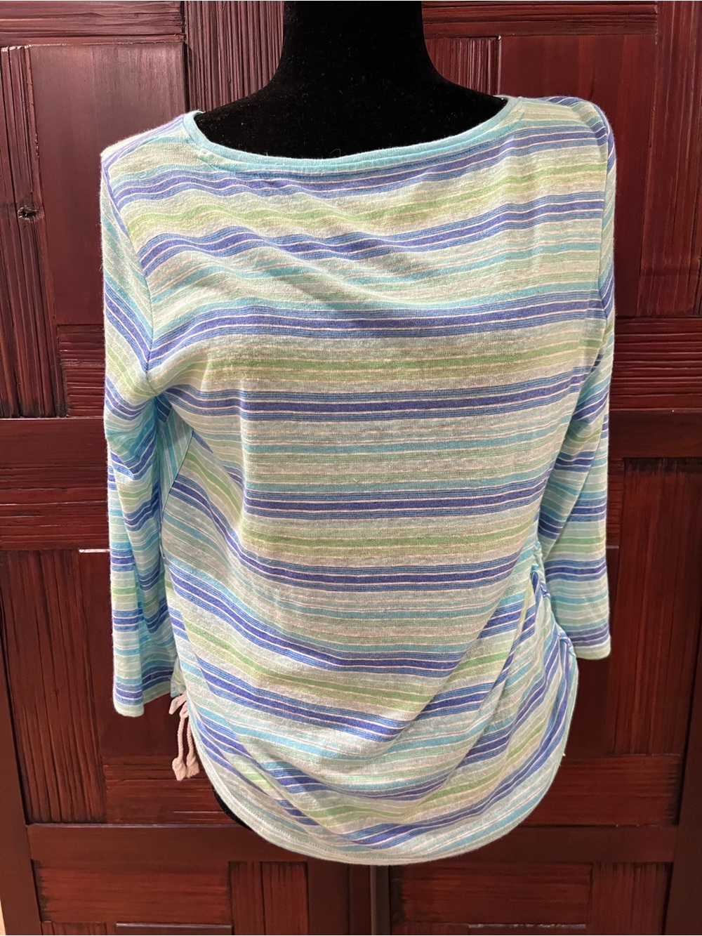 Talbots Linen blend Women’s Striped Boatneck Top in Blue & Green, Petite Large